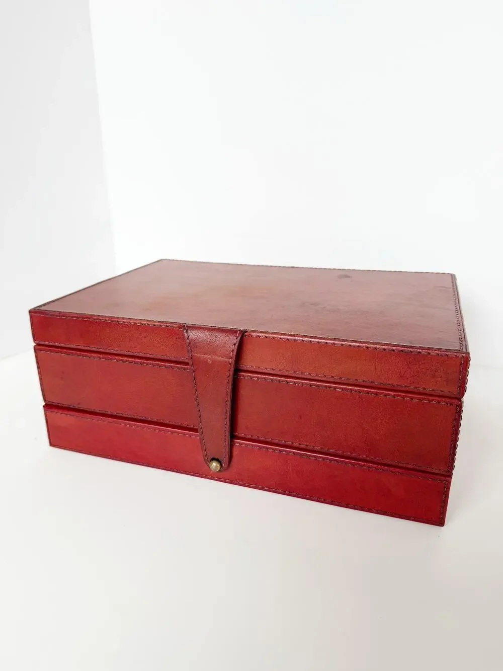 William Sheppe Leather Jewelry Box Case Brown Red Classic